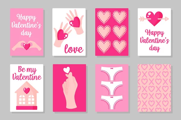Ein Set Rosa Weißer Und Roter Karten Für Den Valentinstag — Stockvektor