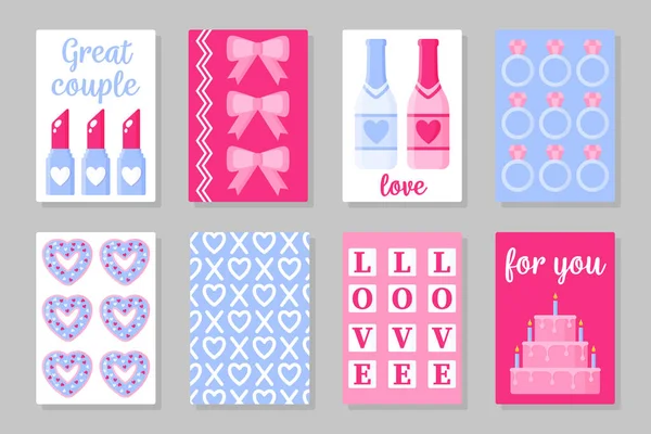 Conjunto Tarjetas Color Rosa Blanco Azul Para Día San Valentín — Archivo Imágenes Vectoriales