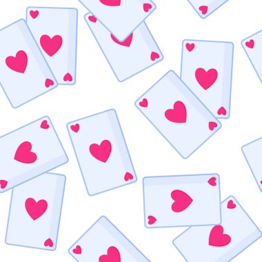 Seamless pattern of playing cards with heart for the wedding or Valentine's Day. Cartoon vector isolated design for wallpaper, wrapping paper, textile, etc.