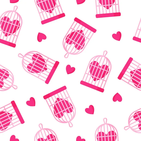 Patrón Inconsútil Jaula Para Pájaros Corazónpara Boda Día San Valentín — Vector de stock