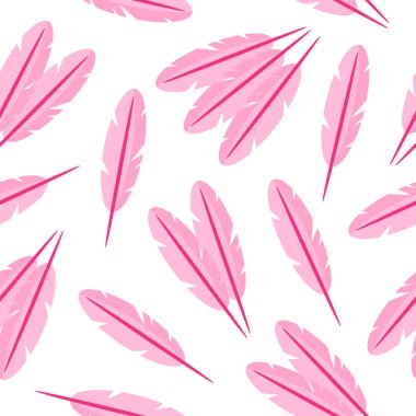 Düğün ya da Sevgililer Günü için kusursuz pembe kuş tüyü deseni. Çizgi film vektörü, duvar kağıdı, ambalaj kağıdı, tekstil vesaire için izole edilmiş tasarım..
