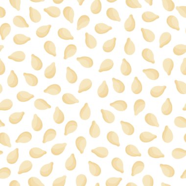 Çiftçi pazarı tasarımı, etiketleme ve paketleme için beyaz susam vektör karikatür deseni. Doğal enerji proteini organik süper gıda.