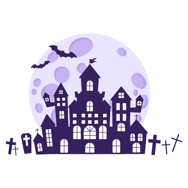Halloween Silhouetten Van Een Middeleeuws Spookkasteel Een Begraafplaats Tegen Achtergrond — Stockvector