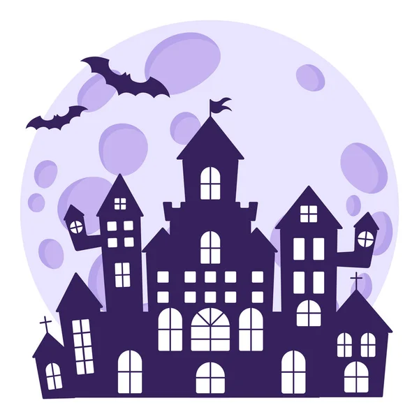 Halloween Silhouet Van Een Middeleeuws Spookkasteel Achtergrond Van Een Volle — Stockvector