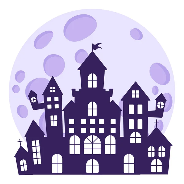 Halloween Silhouetten Van Een Middeleeuws Spookkasteel Achtergrond Van Een Volle — Stockvector