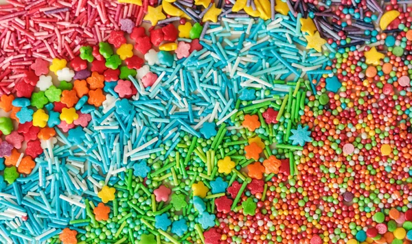 Fondo Abstracto Espolvoreos Multicolores Azúcar Diferentes Formas Para Decorar Pasteles —  Fotos de Stock