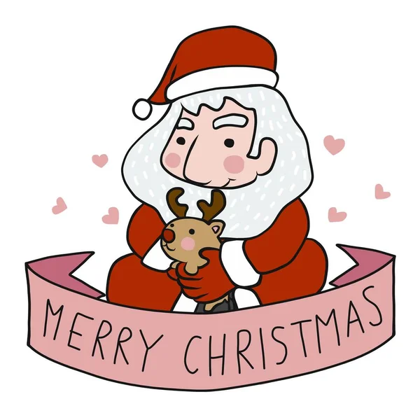 Kerstman Kleine Baby Rendieren Vrolijk Kerstmis Cartoon Vector Illustratie — Stockvector