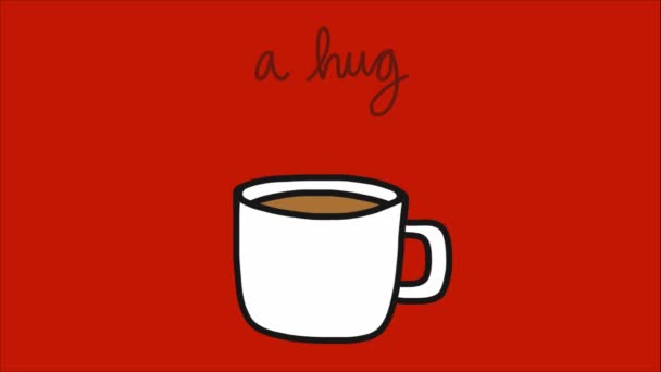 Kaffee Eine Umarmung Becher Cartoon — Stockvideo