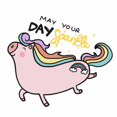 Günün aydınlansın, Mutlu tek boynuzlu at çizgi filmi vektör çizimi