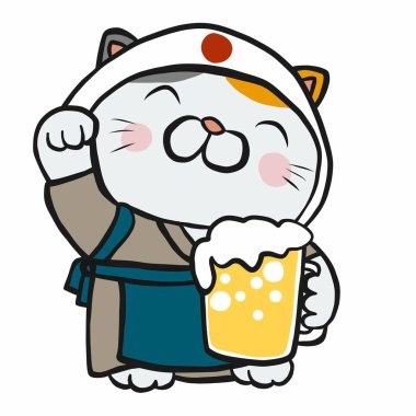 Japon şanslı kedisi (Maneki Neko) bira kupası karikatür çizimi