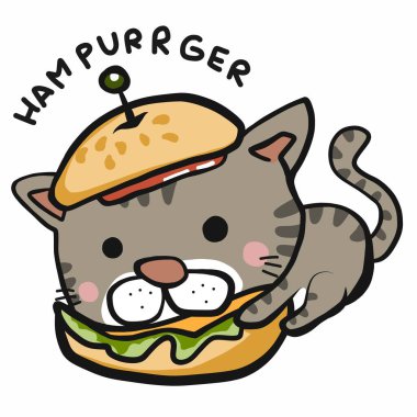 Hampurrger (hamburgerdeki tekir kedi) çizgi film vektör çizimi