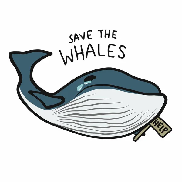 Zachránit Velryby Izolované Bílém — Stockový vektor