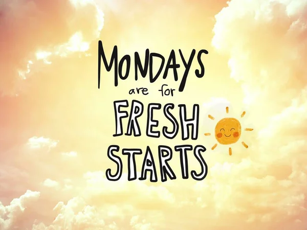 Mondays Fresh Starts Word Lettering Sun Smile Golden Sky Background — Stock Photo, Image