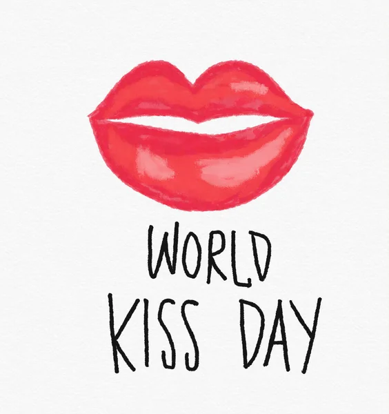 Welt Kuss Tag Wort Und Rote Lippe Aquarell Malerei Illustration — Stockfoto