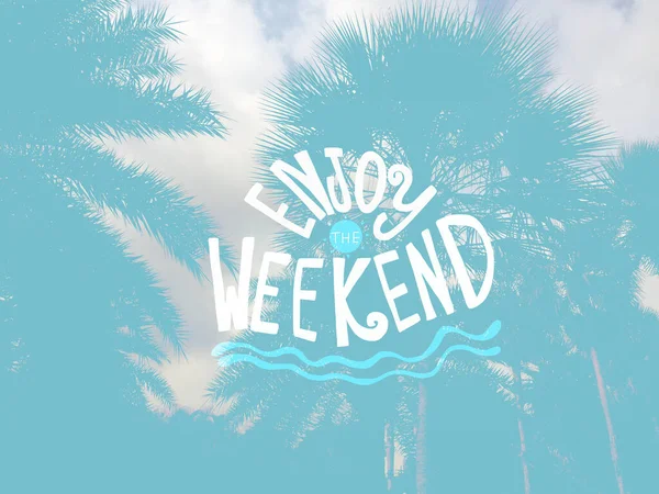 Enjoy Weekend Word Pastel Palm Tree Background — Stock Photo, Image