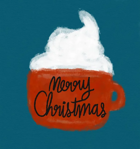 Wesołych Świąt Filiżanka Kawy Akwarela Malarstwo Ilustracja — Zdjęcie stockowe