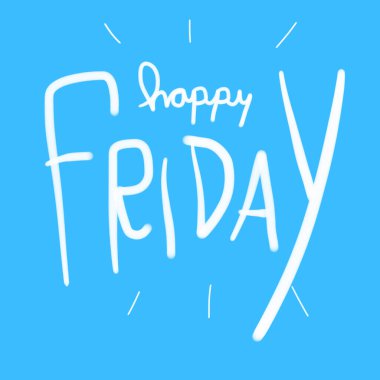 Mavi arkaplanlı beyaz mutlu cuma el yazısı