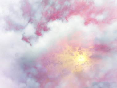 Pembe bulutlarla çevrili parlak güneş ışığı. 