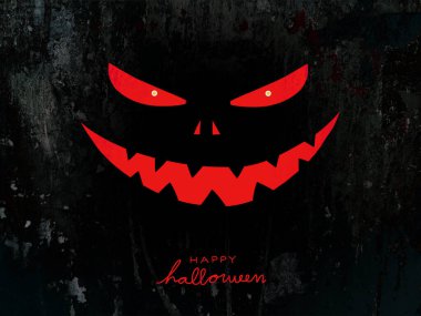 Ürkütücü gülen surat ve mutlu cadılar bayramı harfleri grunge dokusunda