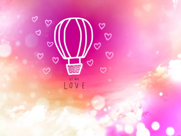 Hot Air Balloon Hearts Love Lettering Pink Toned Sky — Stock Photo, Image