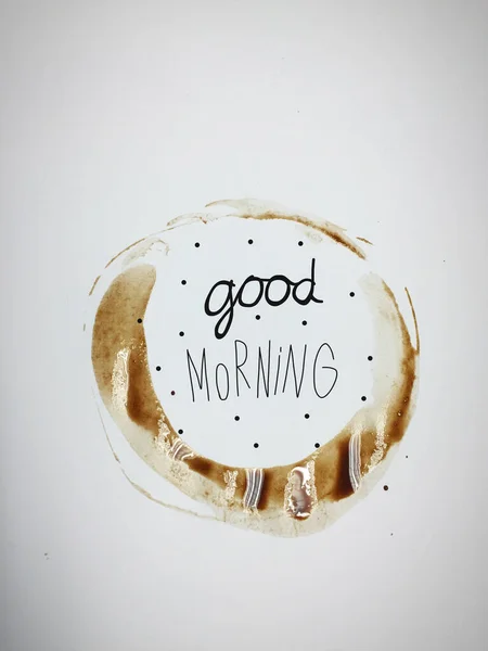 Coffee Cup Stain Paper Lettering Good Morning — 图库照片