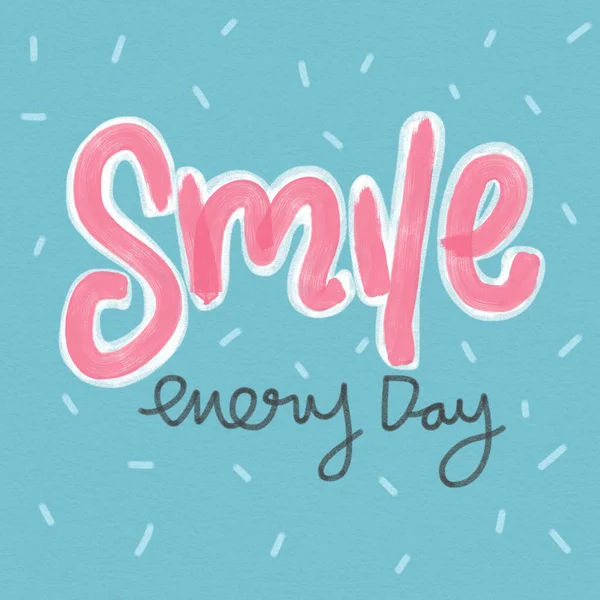 每天微笑 粉红的 黑色的 蓝色背景的字母 — 图库照片