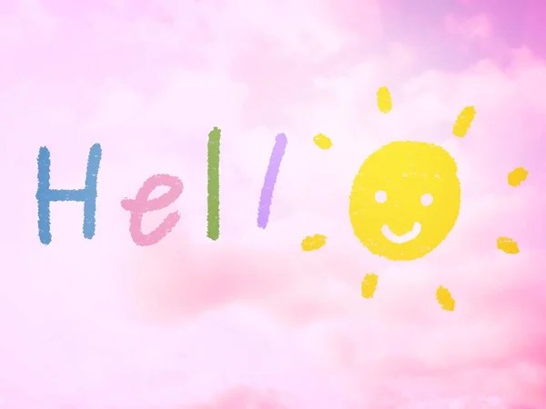 Hello Coloring Word Sun Blumber Pink Clouds Fone — стоковое фото