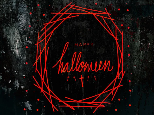 Červená Rám Kříži Šťastný Halloween Písmo Grunge Textury Pozadí — Stock fotografie