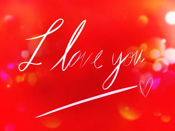 White Love You Lettering Red Background Bokeh Texture — Stock Photo, Image