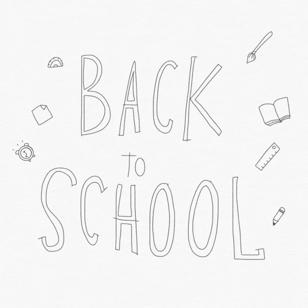 Hand Drawn School Utensils Back School Lettering — Stock Photo, Image