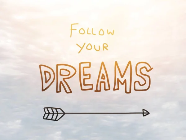 Arrow Follow Your Dreams Lettering Cloudy Sky Texture — 图库照片