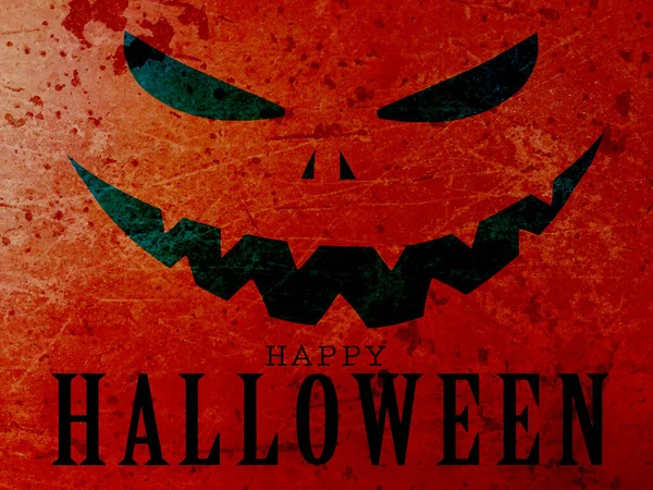 Děsivý Obličej Červené Rustikální Textury Nápisem Šťastný Halloween — Stock fotografie