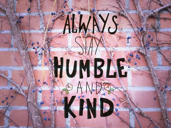 Always Stay Humble Kind Black Lettering Shot Brick Wall Berries — Stock Photo, Image