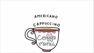 Kahve mönüsünde harfler ve isimler olan bir fincan.