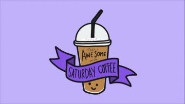 Gülen suratlı plastik kahve fincanı ve Cumartesi kahvesi harfleriyle harika görünüyor.