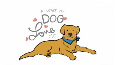 Mavi eşarplı ve animasyonlu çizgi film köpeği. En azından köpeğim yazı ve kalp seviyor.