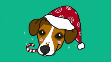 Noel şapkalı ve bastonlu şirin çizgi film köpeği.