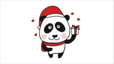 Noel Baba şapkası ve eşarp taşıyan bir panda.