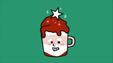 Kırmızı kremalı ve parlak yıldızlı Noel Baba bardağı.