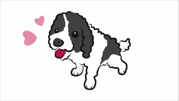 Χαριτωμένος Σκύλος Κινούμενες Καρδιές Λευκό Φόντο — Αρχείο Βίντεο