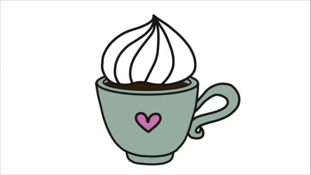 Cartoon Cup Heart Animated Whipped Cream — Stock Video