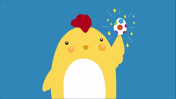 Cartoon Chick Holding Colorful Egg Animated Sparkles — Stock Video