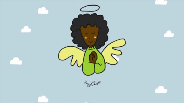 Анимация Мультяшным Ангелом Веселыми Новогодними Забавами — стоковое видео