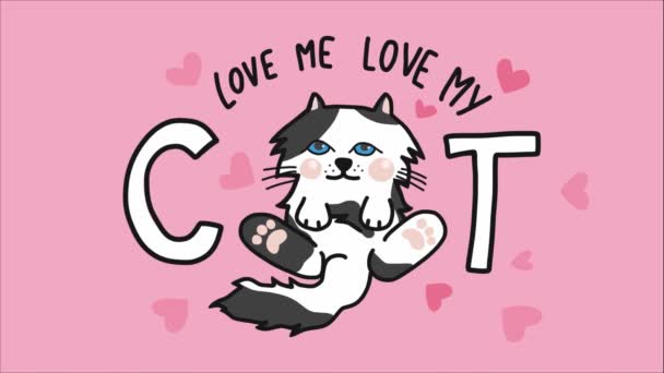 Gato Dibujos Animados Con Amor Encanta Gato Letras Corazones Animados — Vídeos de Stock