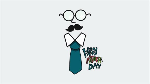 動物性の口ひげとネクタイのメガネ幸せな父の日のレタリングが表示され — ストック動画