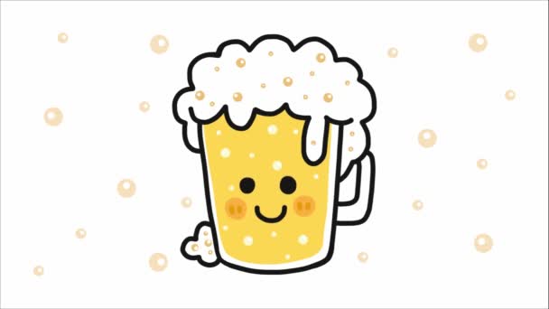 Animación Taza Cerveza Con Espuma Cara Sonriente — Vídeos de Stock