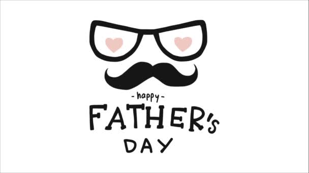 Šťastný Otcovský Den Animovaným Srdcem Brýlích Kníru — Stock video