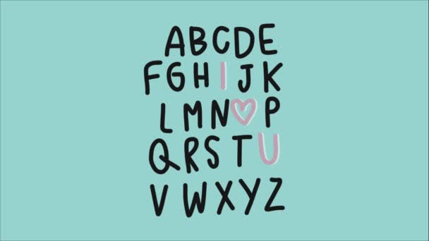 Abc Czcionka Alfabetu Love You Podkreślone Zdanie — Wideo stockowe