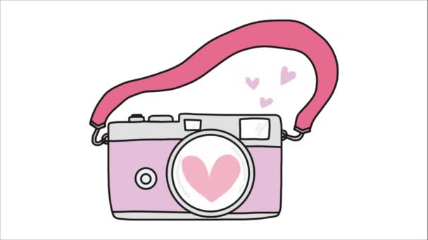 带有动画心的老式粉红胶卷相机 — 图库视频影像