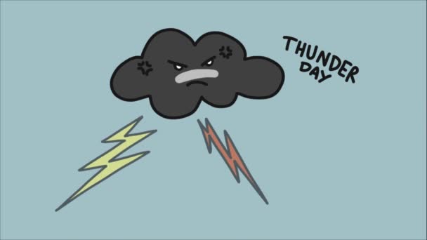 Animated Dark Cloud Angry Face Lightnings Thunder Day Lettering — Stock Video